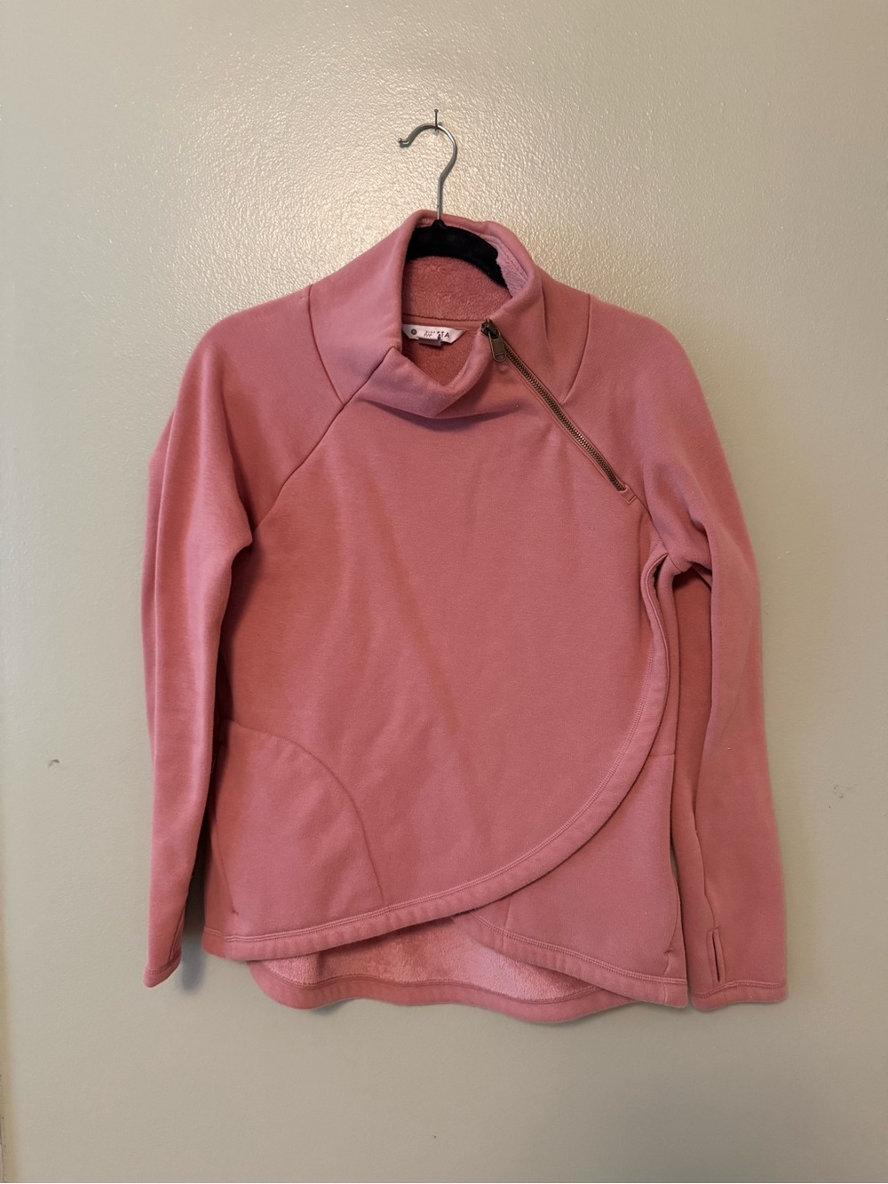 Athleta Rose Pink Asymmetrical Zip Cowl Pullover